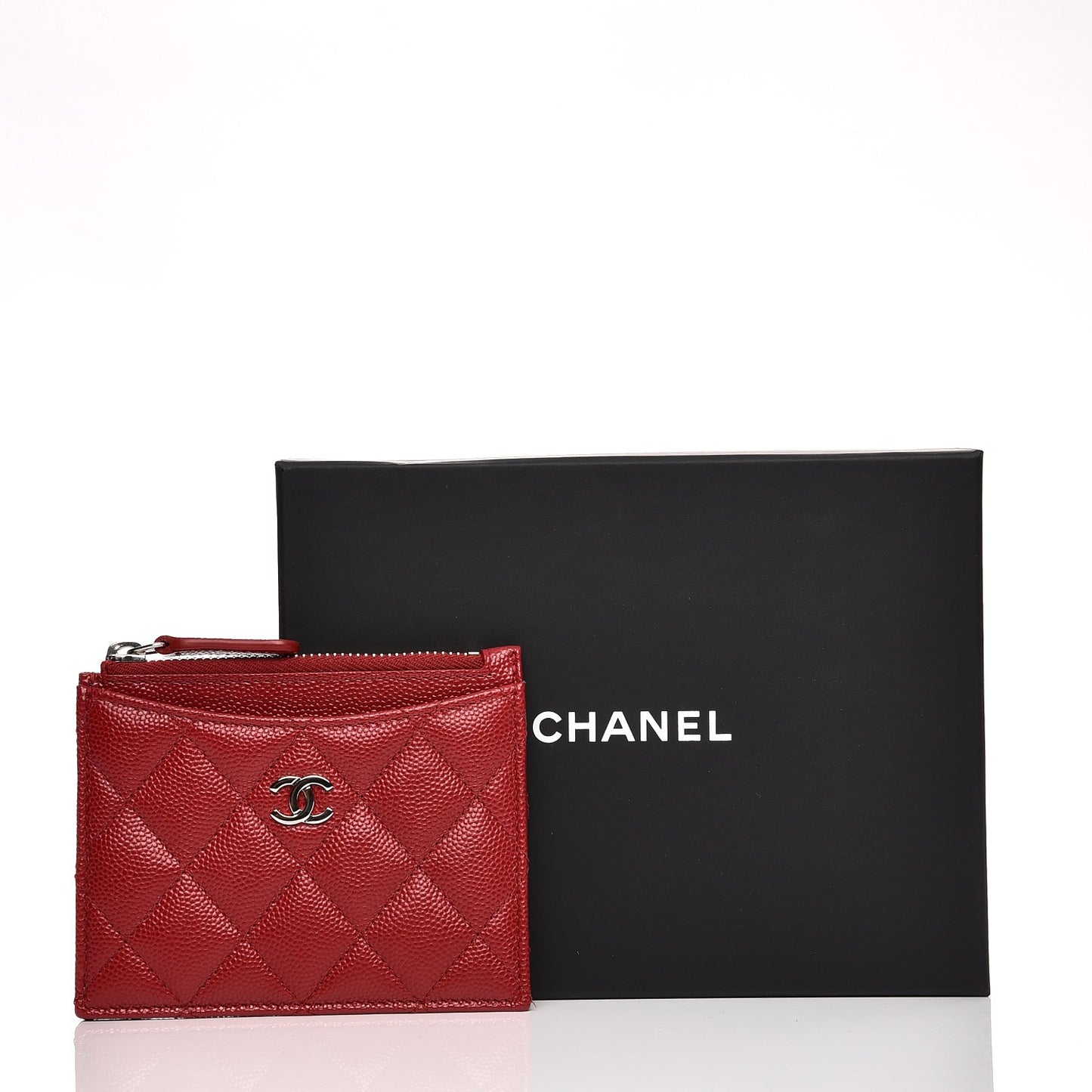 Caviar Quilted Card Holder Dark Red
