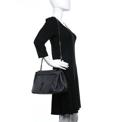 Saint Laurent Vintage Lambskin Chevron Monogram Medium Nolita Dark Smog 2 of 9