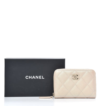 Chanel Iridescent Calfskin Quilted Zip Coin Purse Wallet Beige 10 of 10