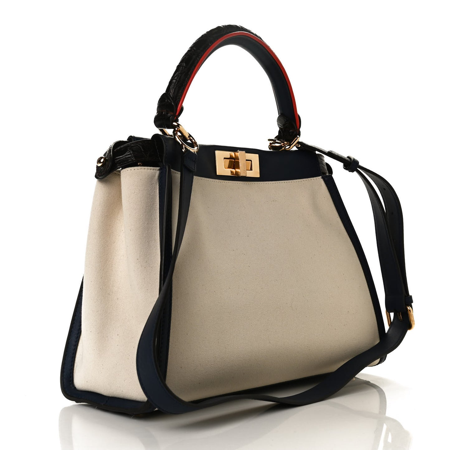 Canvas Crocodile Embossed Medium Peekaboo Iconic Satchel White Navy Red