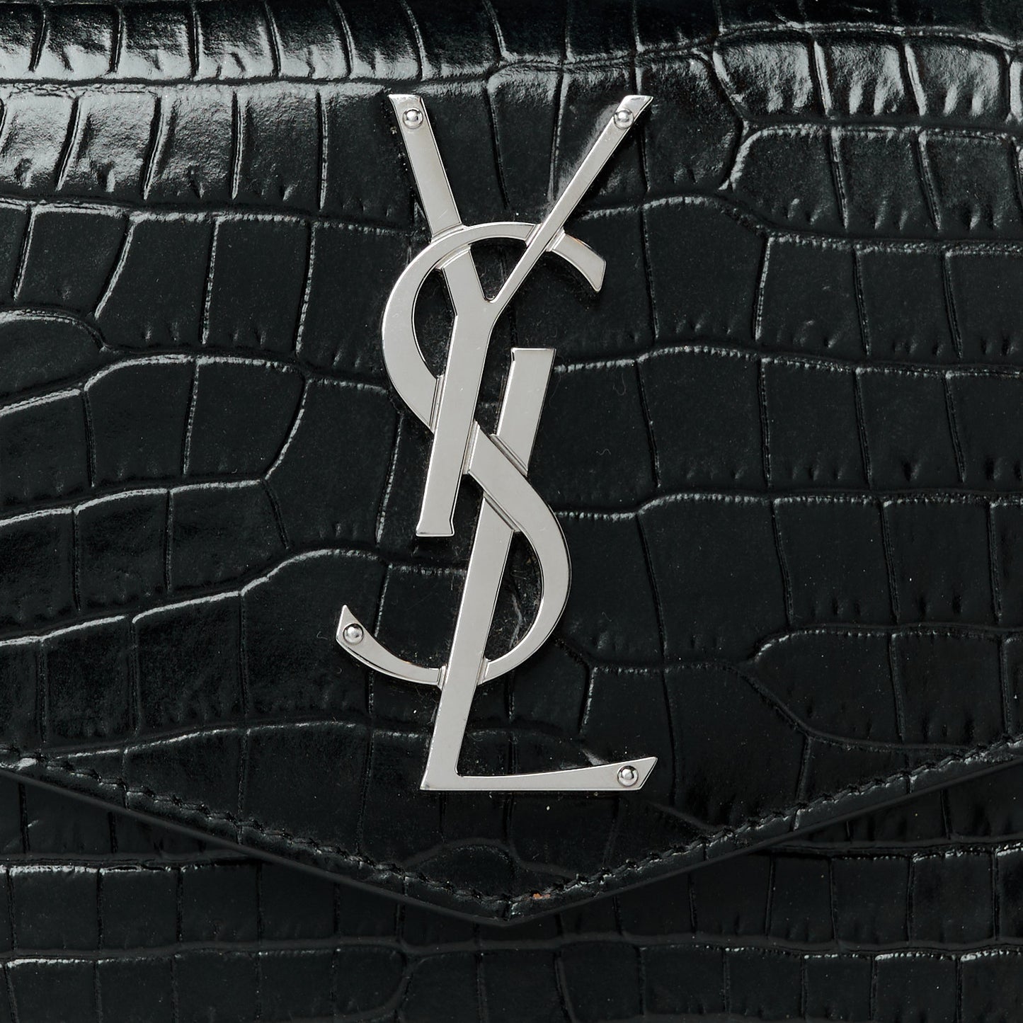 Calfskin Crocodile Embossed Uptown Monogram Pouch Black