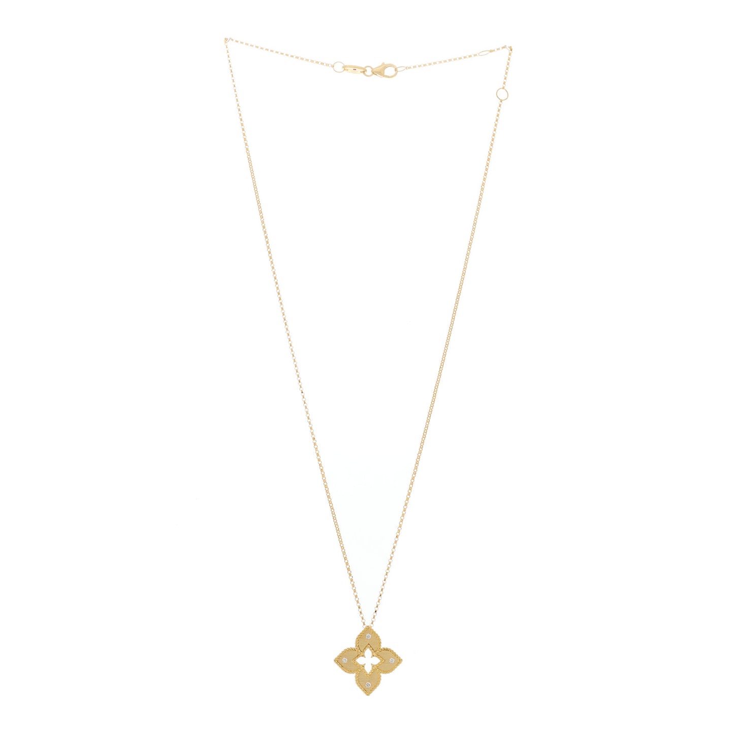 18K Yellow Gold Diamond Petite Venetian Princess Flower Pendant Necklace