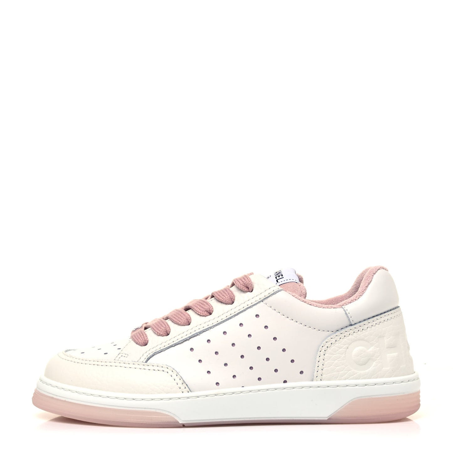 Grained Calfskin Fabric Womens Logo Sneakers 37.5 White Light Pink