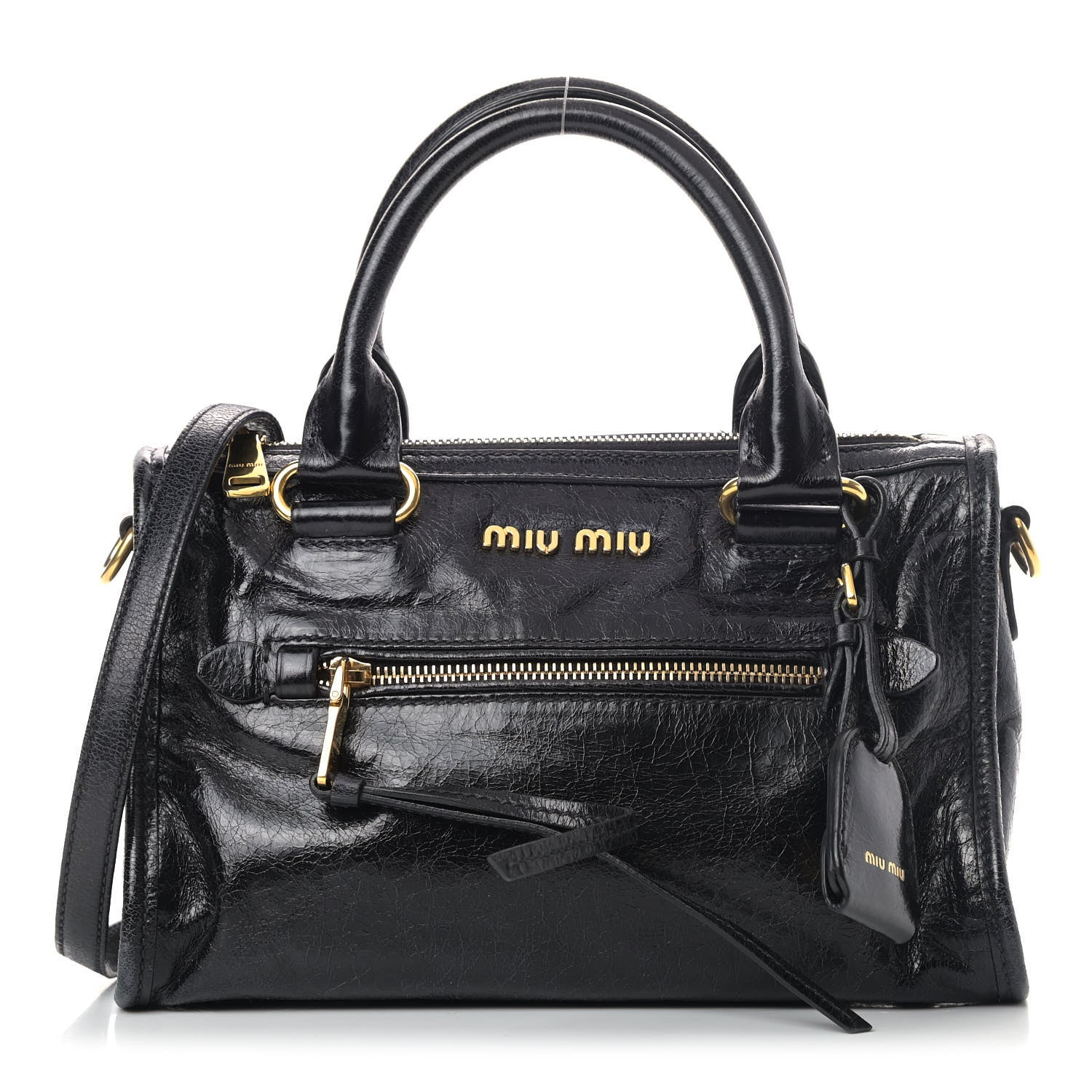 Miu Miu Vitello Shine Zip Tote Black 1 of 5