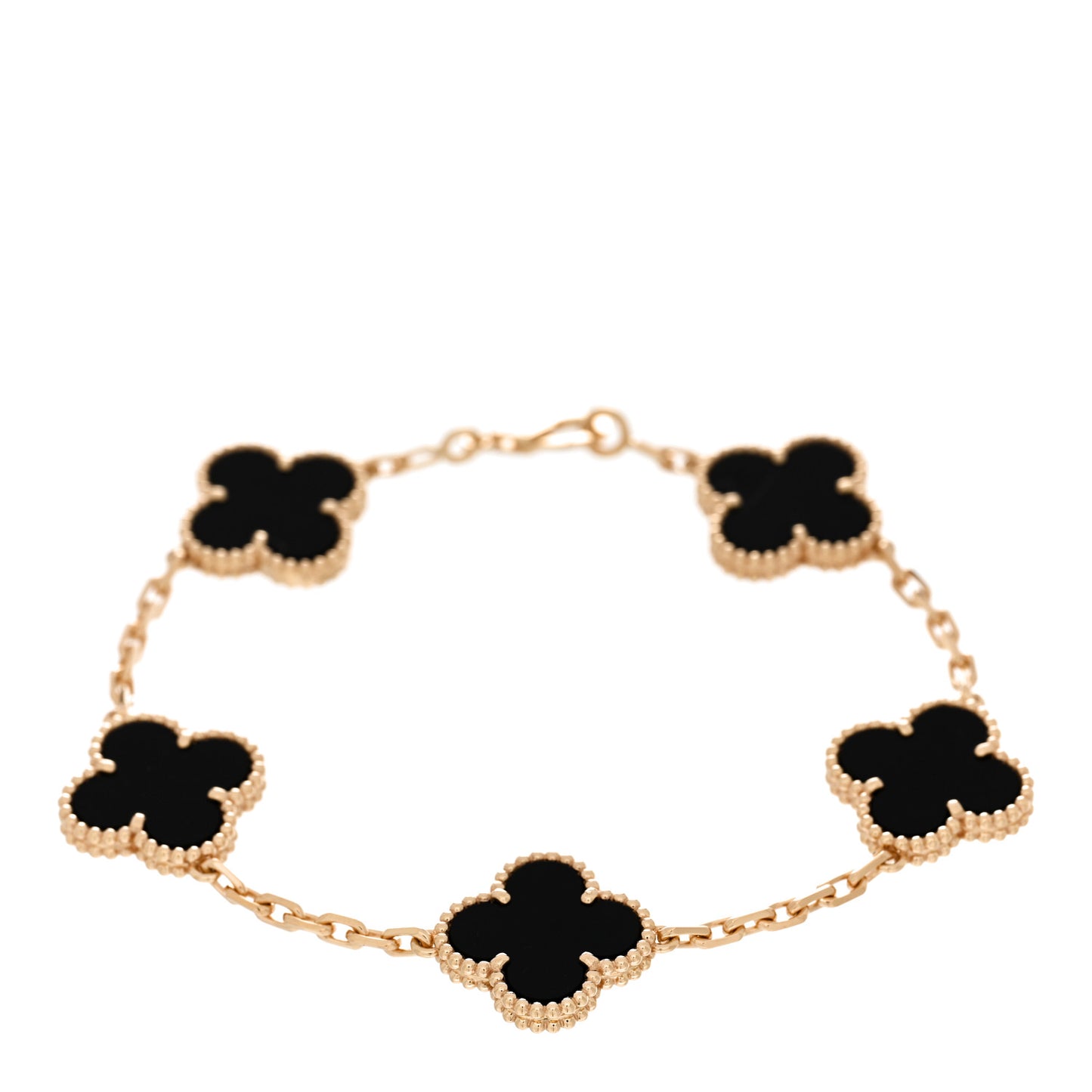 18K Yellow Gold Black Onyx 5 Motifs Vintage Alhambra Bracelet