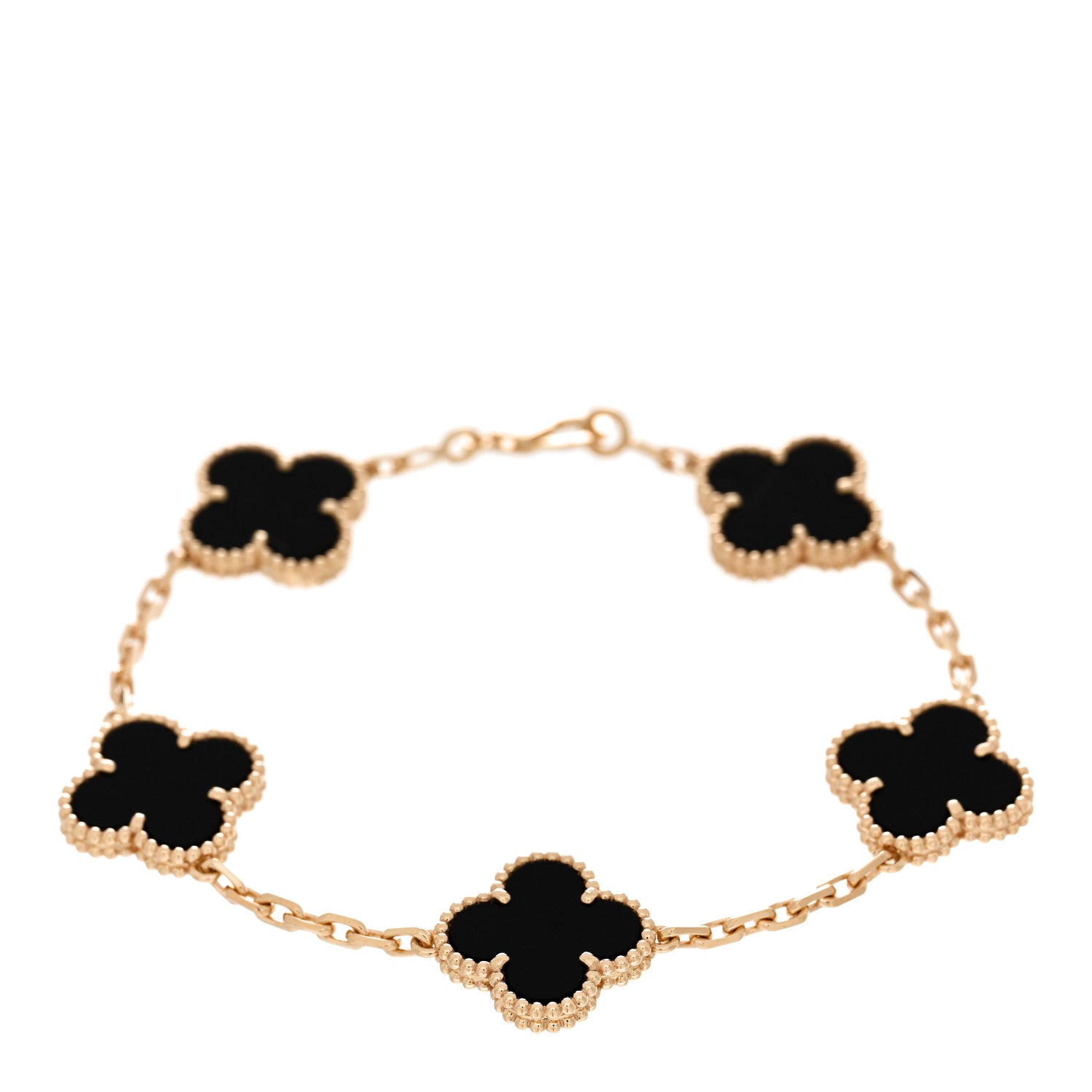 Van Cleef & Arpels 18K Yellow Gold Black Onyx 5 Motifs Vintage Alhambra Bracelet 1 of 5
