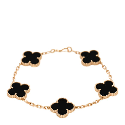 Van Cleef & Arpels 18K Yellow Gold Black Onyx 5 Motifs Vintage Alhambra Bracelet 1 of 5