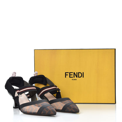 Fendi Technical Mesh FF Colibri 55mm Slingback Pumps 36.5 Tobacco Moro Bordeaux Black Militare 10 of 10