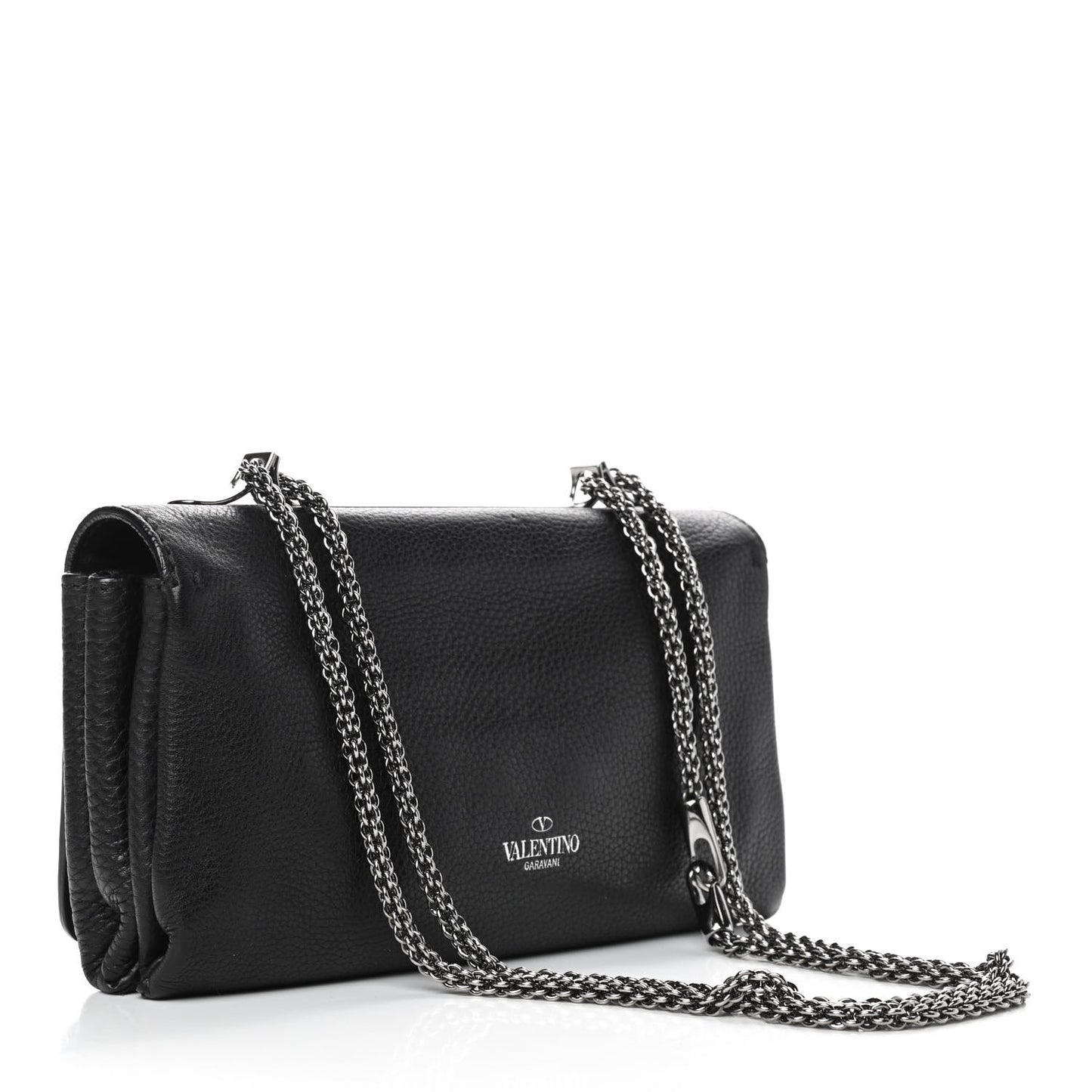 Pebbled Calfskin Crystal Studs Va Va Voom Shoulder Bag Black