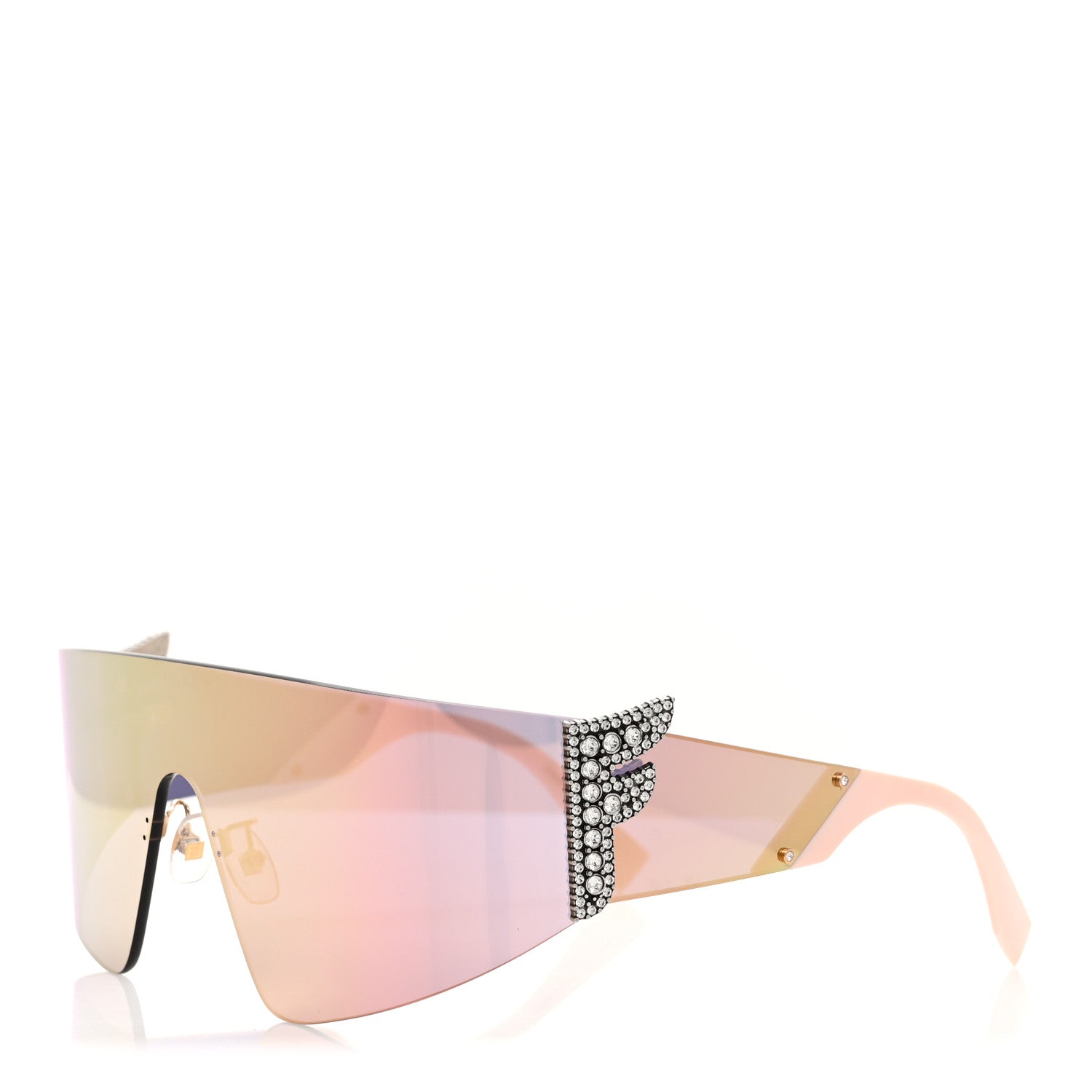 Fendi Mirrored Crystal Embellished FFreedom Shield Sunglasses FF 0382/S Pink 1 of 8