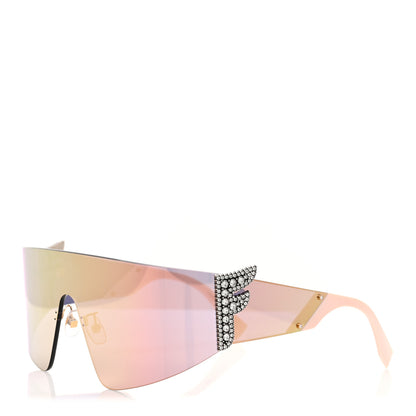 Fendi Mirrored Crystal Embellished FFreedom Shield Sunglasses FF 0382/S Pink 1 of 8
