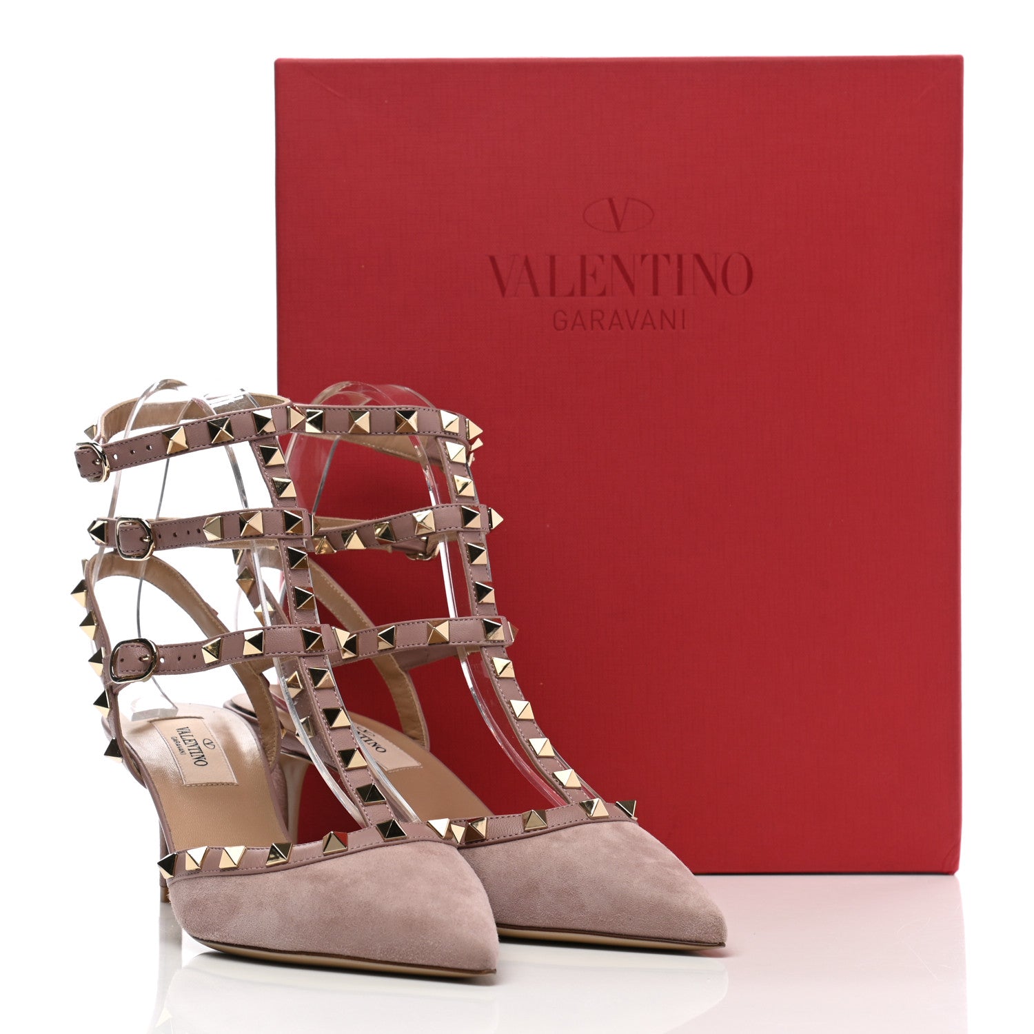 Valentino Garavani Suede Rockstud Ankle Strap Low Heel Pumps 37 Poudre 10 of 10