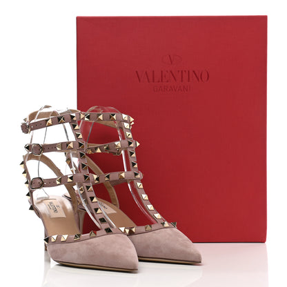 Valentino Garavani Suede Rockstud Ankle Strap Low Heel Pumps 37 Poudre 10 of 10