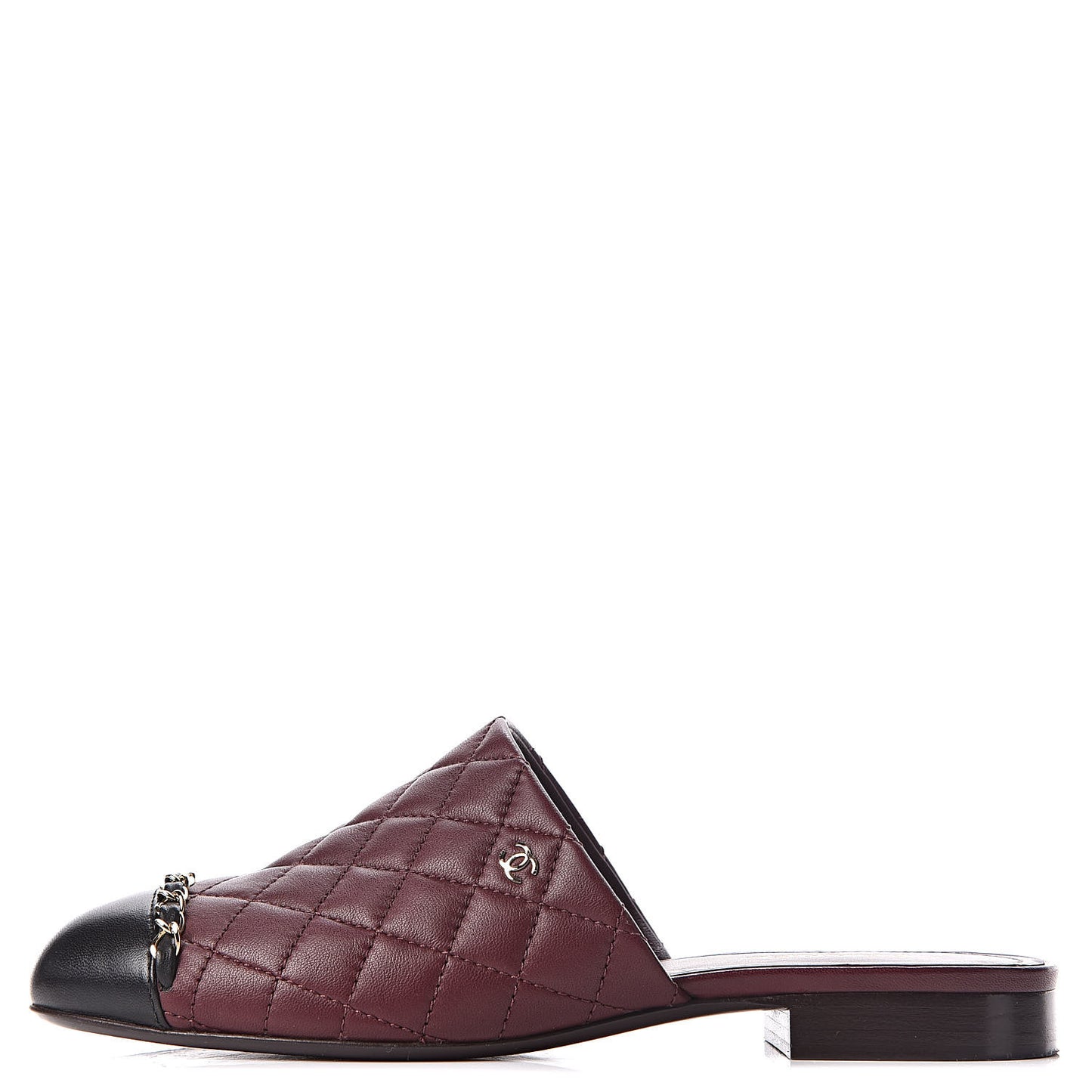 Lambskin Quilted Chain Mules 37.5 Burgundy Black