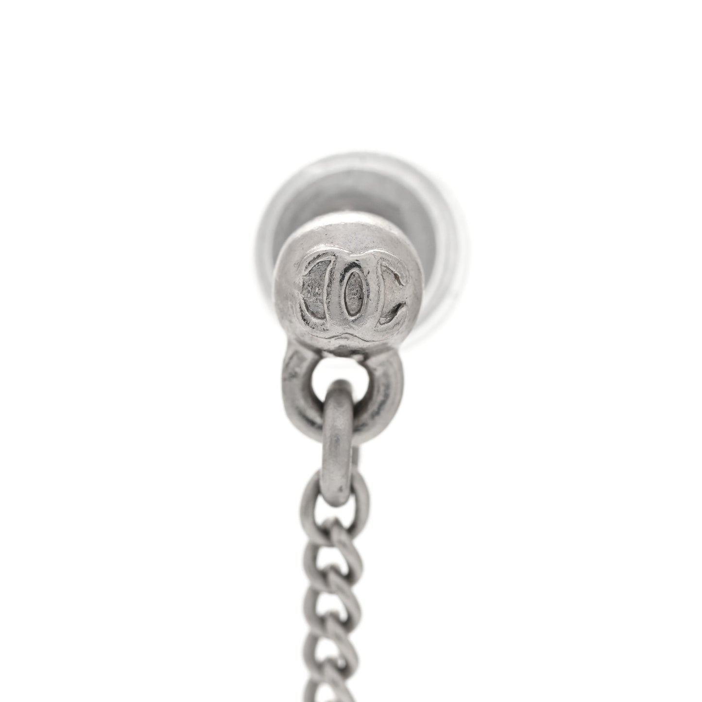 Baguette Crystal CC Drop Earrings Silver