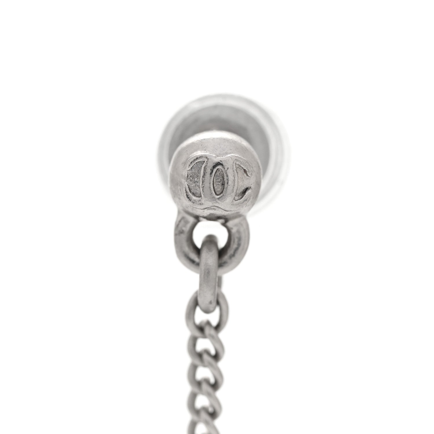 Chanel Baguette Crystal CC Drop Earrings Silver 4 of 4
