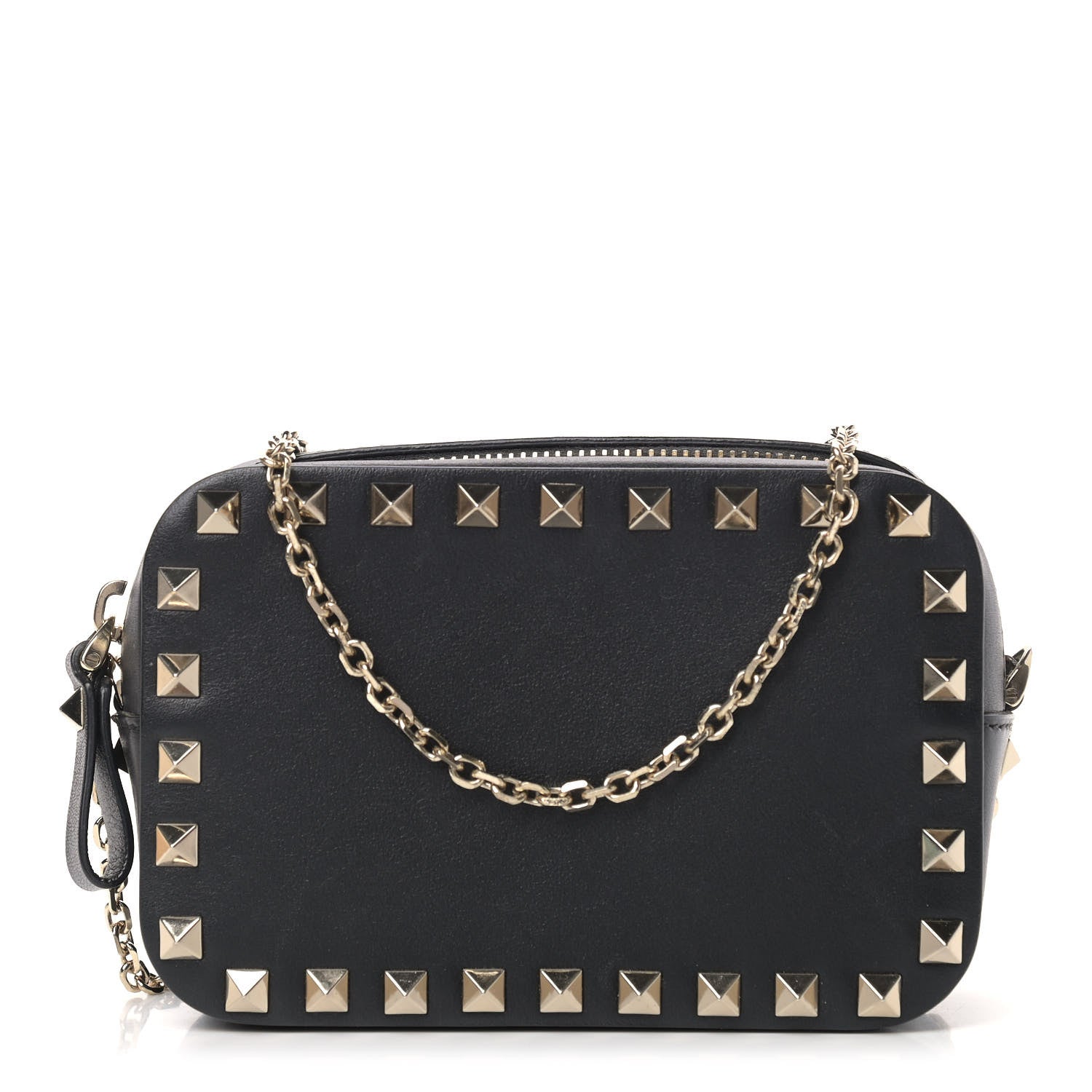 Valentino Garavani Calfskin Small Rockstud Chain Camera Crossbody Bag Black 1 of 9