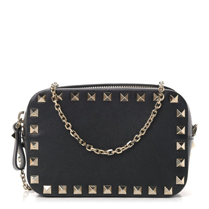 Valentino Garavani Calfskin Small Rockstud Chain Camera Crossbody Bag Black 1 of 9