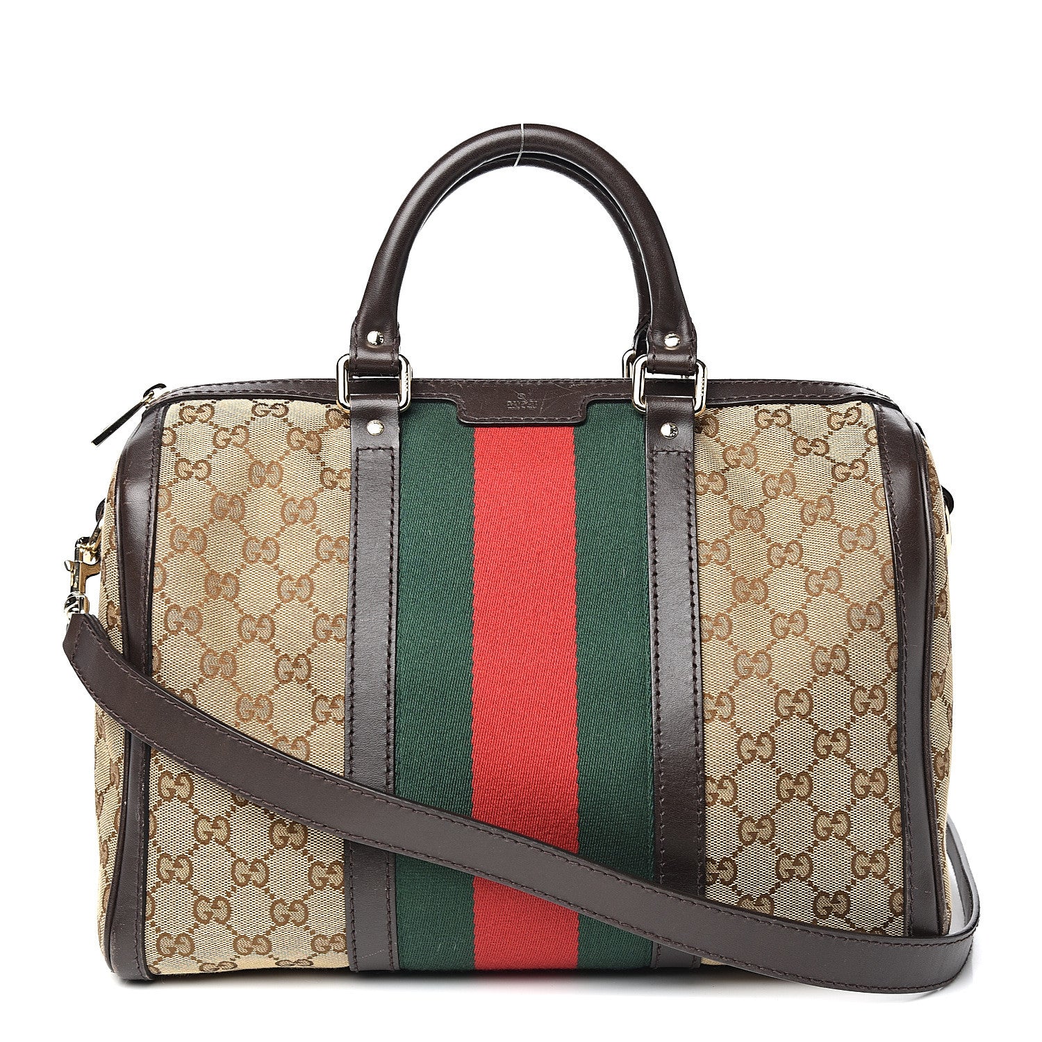 Gucci Monogram Vintage Web Medium Boston Dark Brown 1 of 10