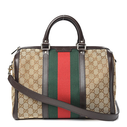 Gucci Monogram Vintage Web Medium Boston Dark Brown 1 of 10