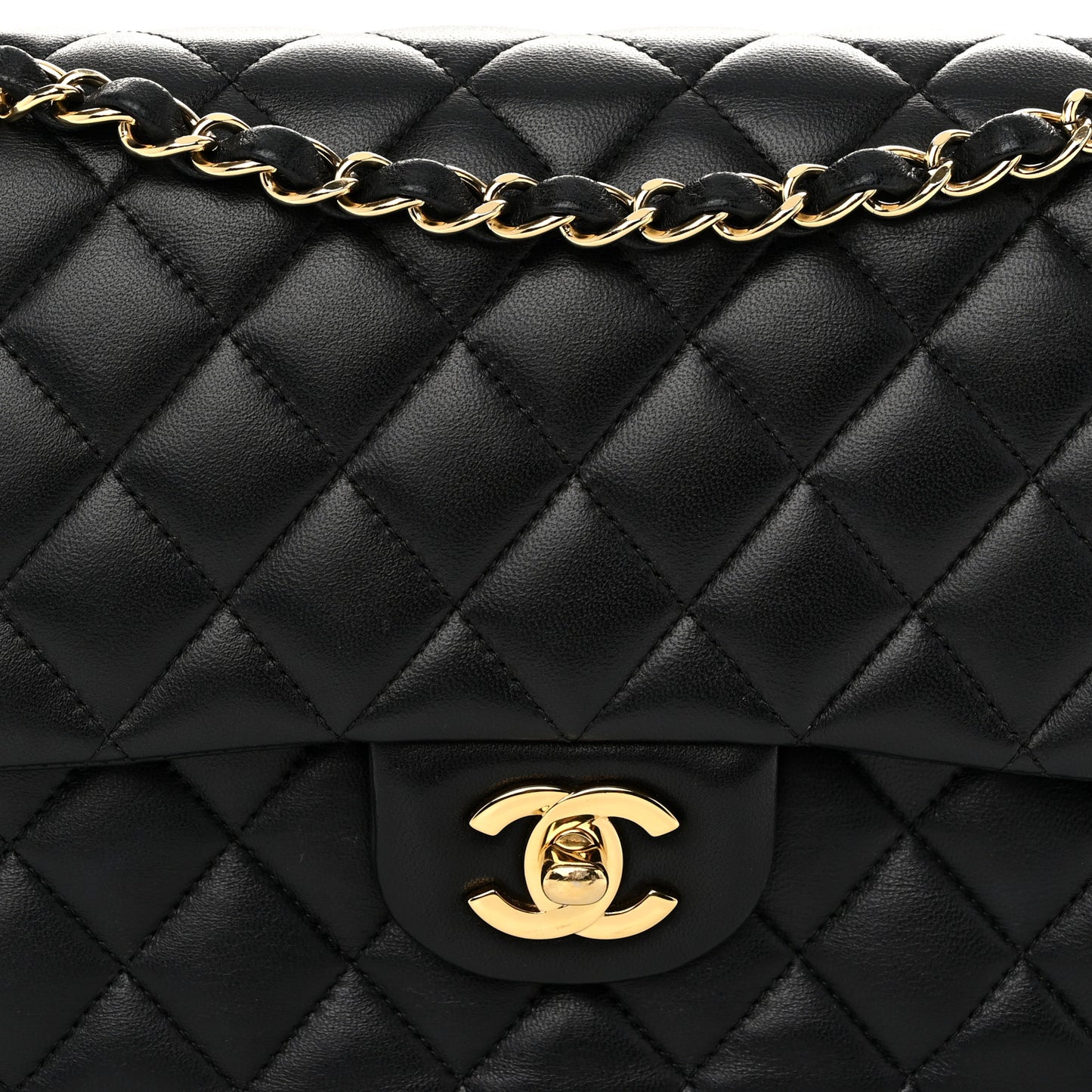 Lambskin Quilted Medium Double Flap Black