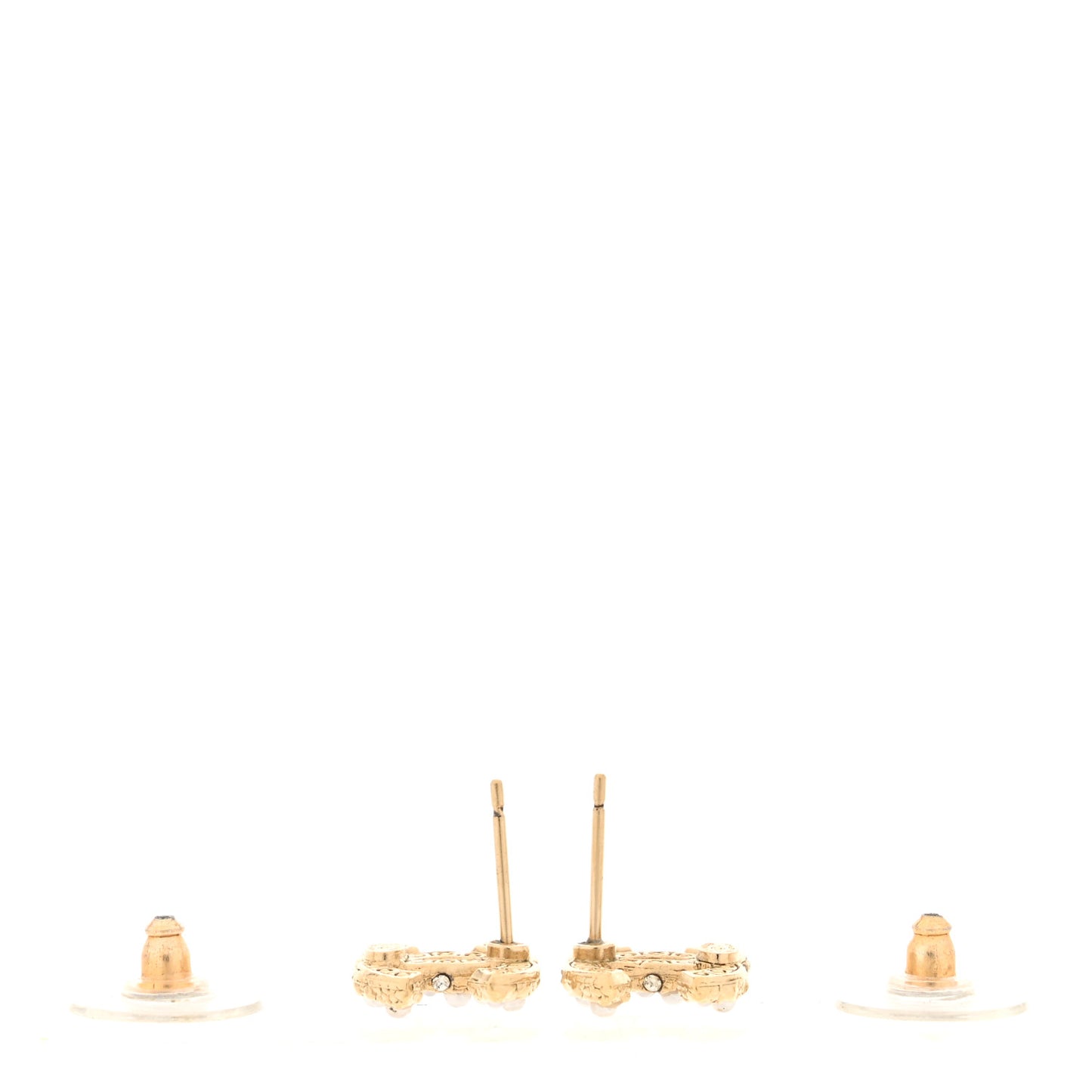 Pearl Crystal CC Stud Earrings Gold