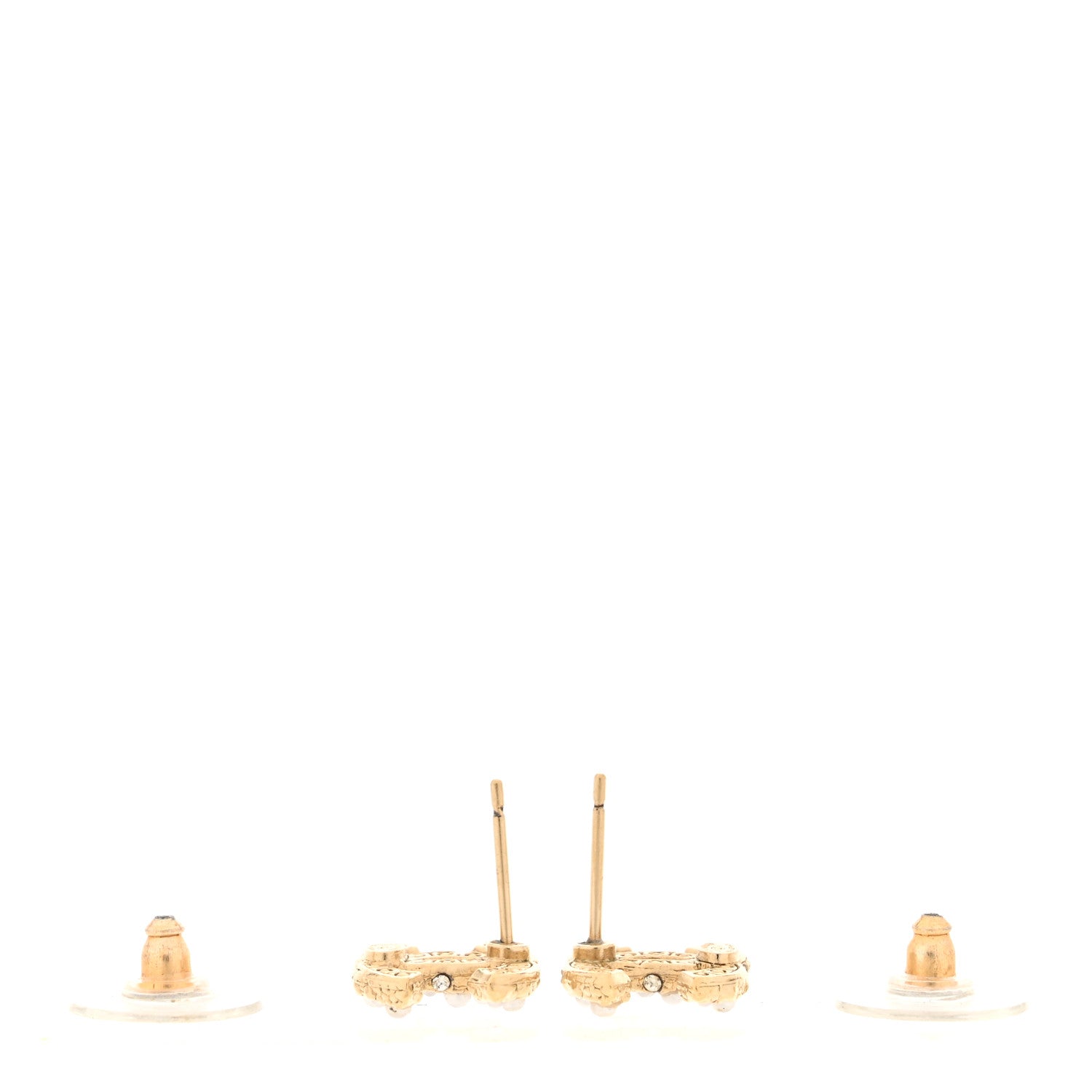 Chanel Pearl Crystal CC Stud Earrings Gold 3 of 4