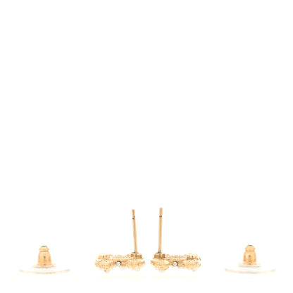 Chanel Pearl Crystal CC Stud Earrings Gold 3 of 4