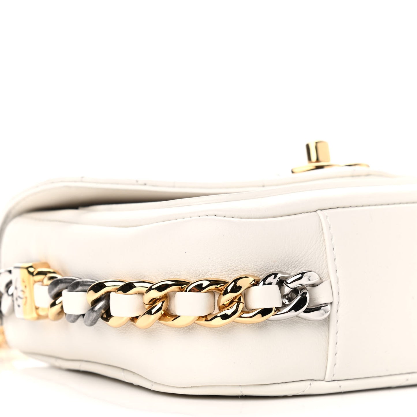 Calfskin Stitched Small Precious Union Flap Bag White