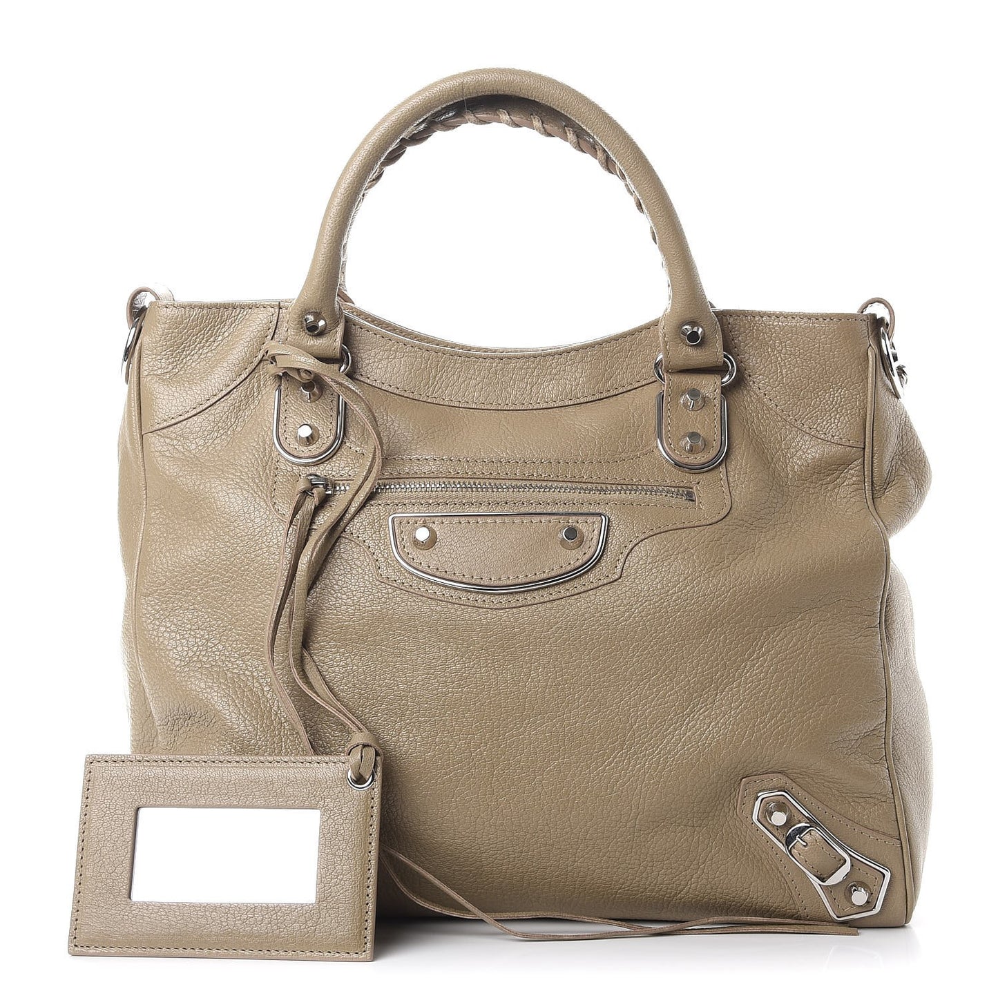Chevre Silver Metallic Edge Hardware Velo Beige Latte