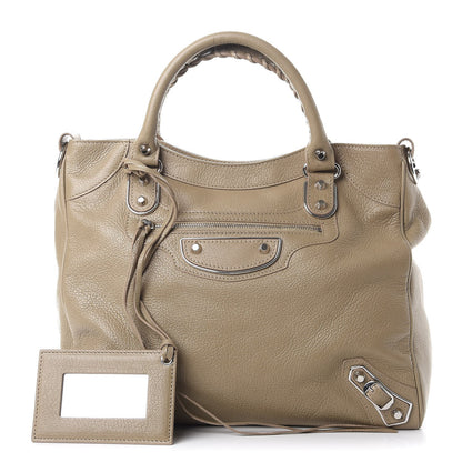 Balenciaga Chevre Silver Metallic Edge Hardware Velo Beige Latte 1 of 7