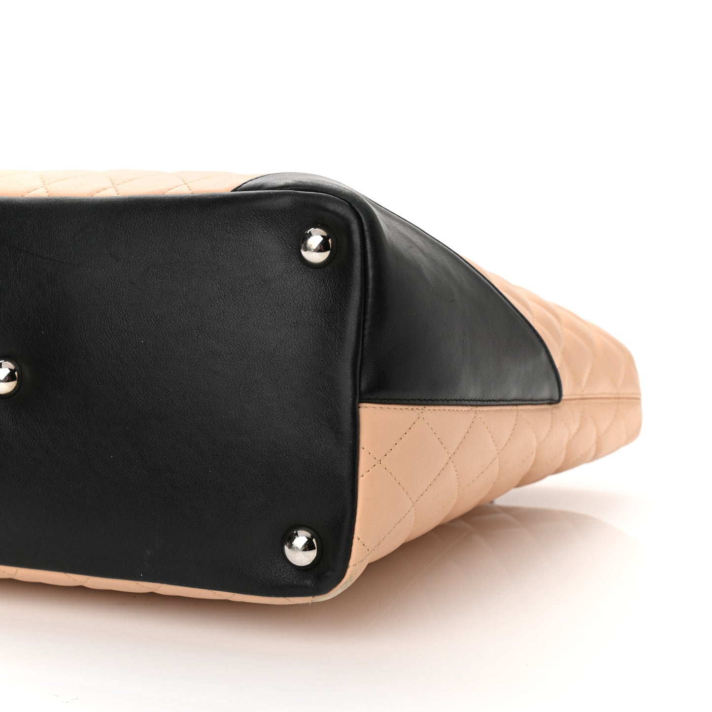Calfskin Quilted Large Cambon Tote Beige Black