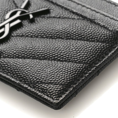 Saint Laurent Grain De Poudre Matelasse Chevron Monochrome Monogram Credit Card Case Black 8 of 9