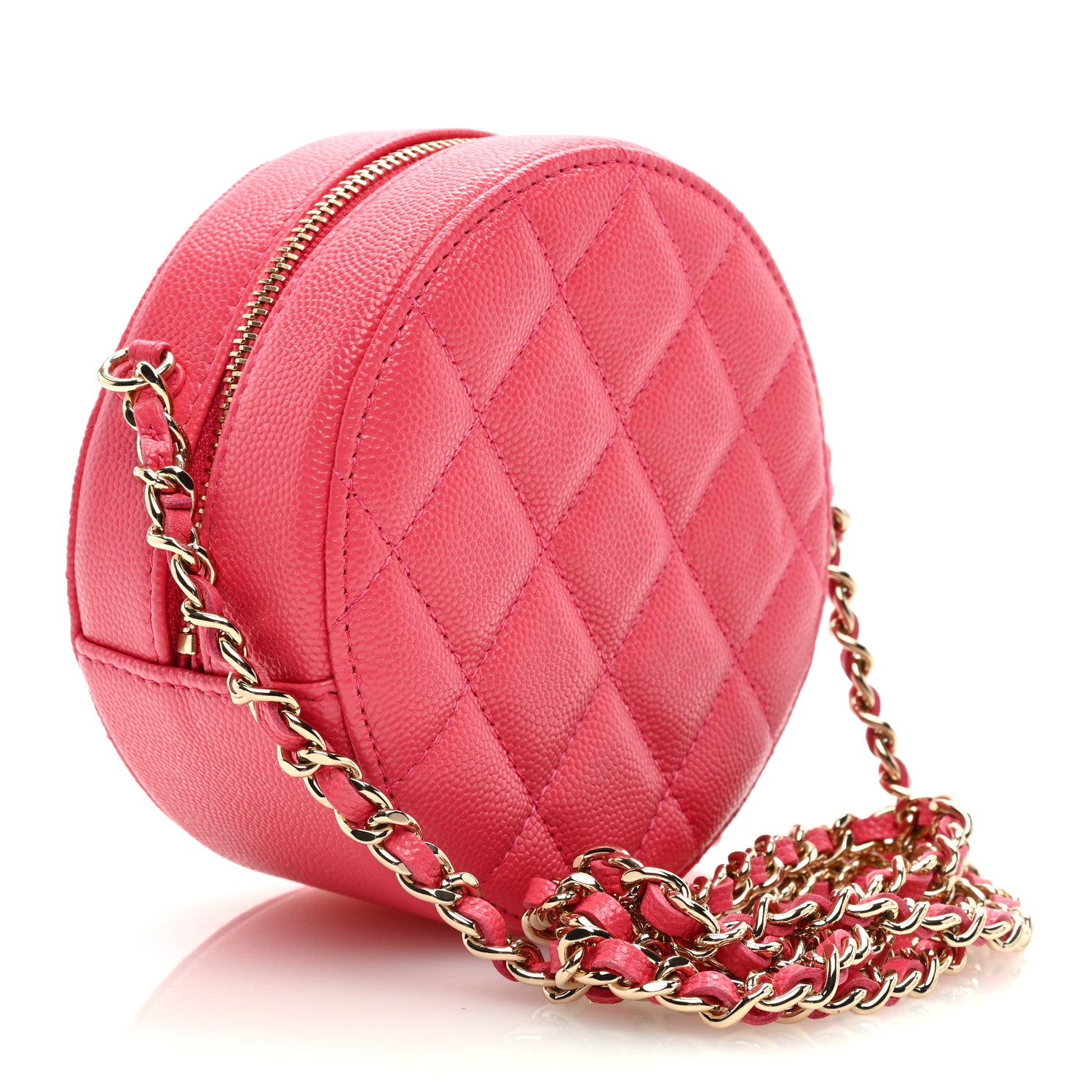 Chanel Caviar Quilted French New Wave Round Clutch With Chain Pink 3 of 8