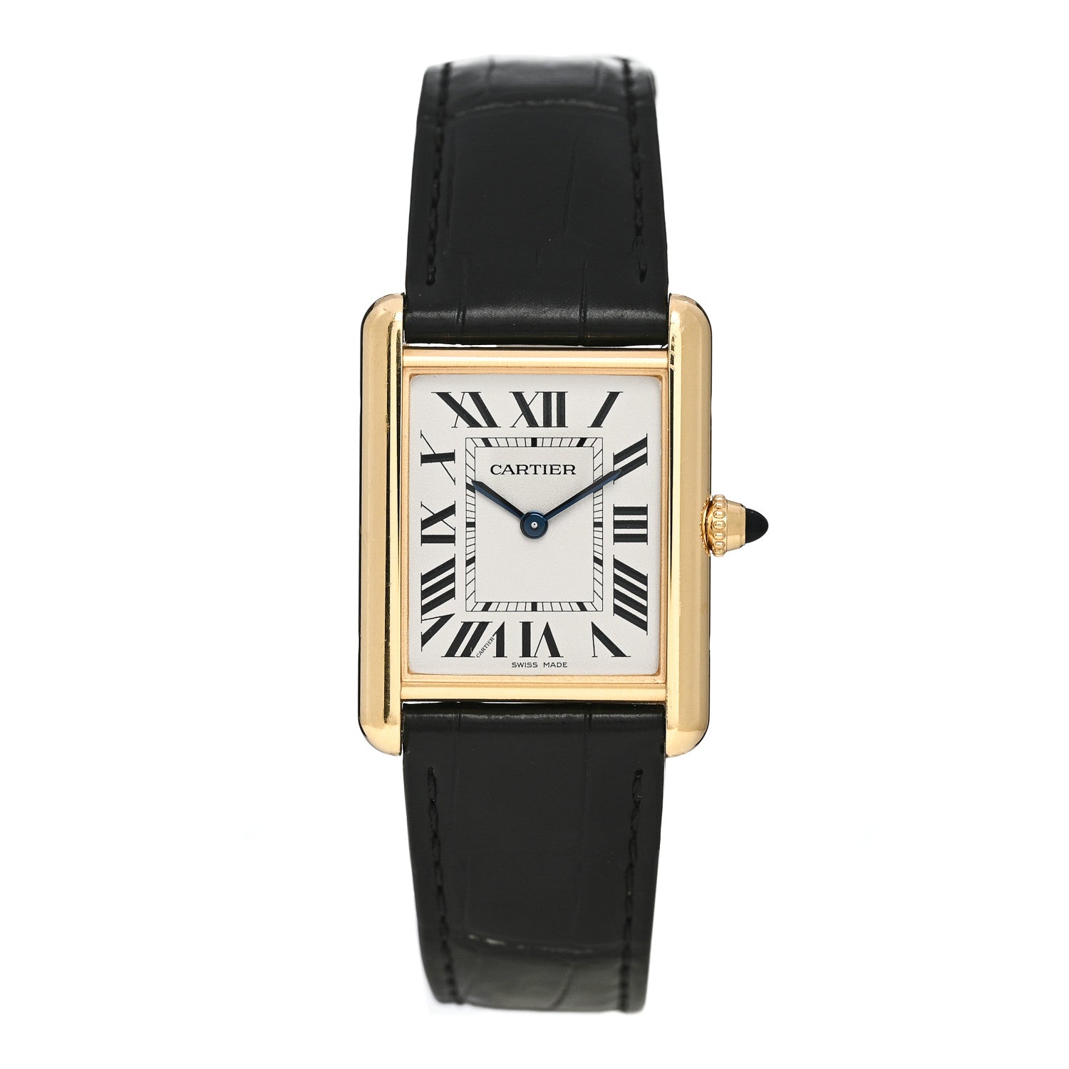 Cartier 18K Yellow Gold Alligator 26mm Tank Louis Quartz Watch 1 of 5