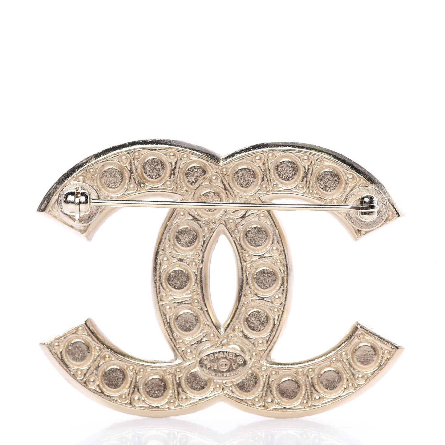 Pearl Crystal CC Brooch Gold