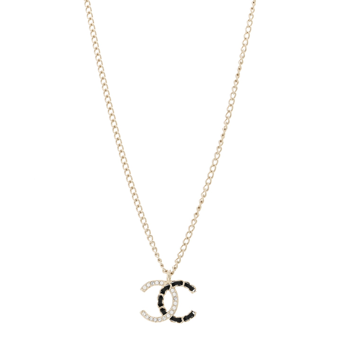 Lambskin Crystal CC Chain Necklace Gold Black