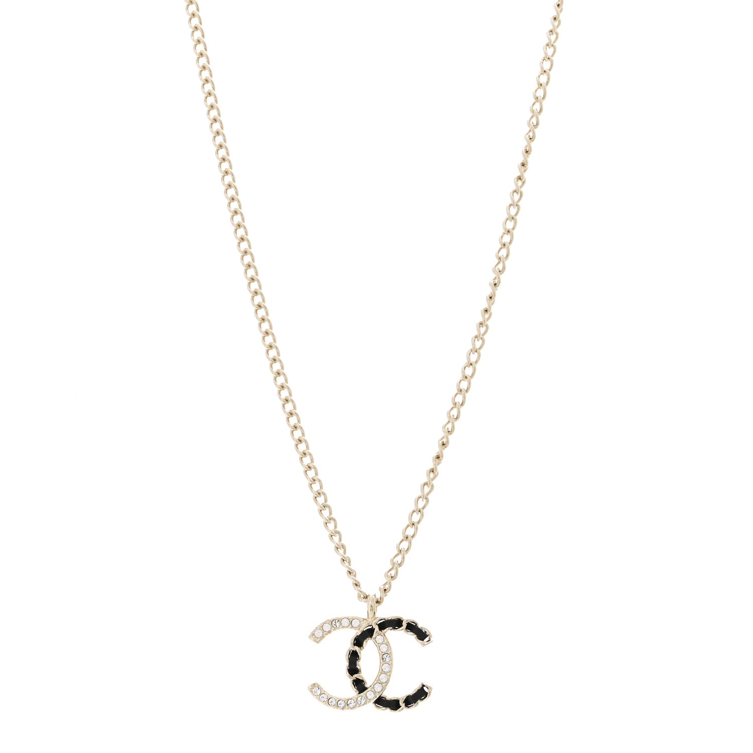 Chanel Lambskin Crystal CC Chain Necklace Gold Black 1 of 6