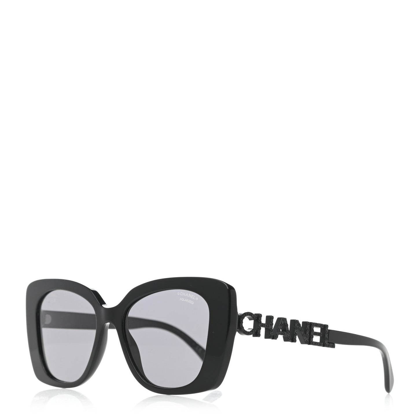 Acetate Strass Polarized Square Sunglasses 5422-B Black