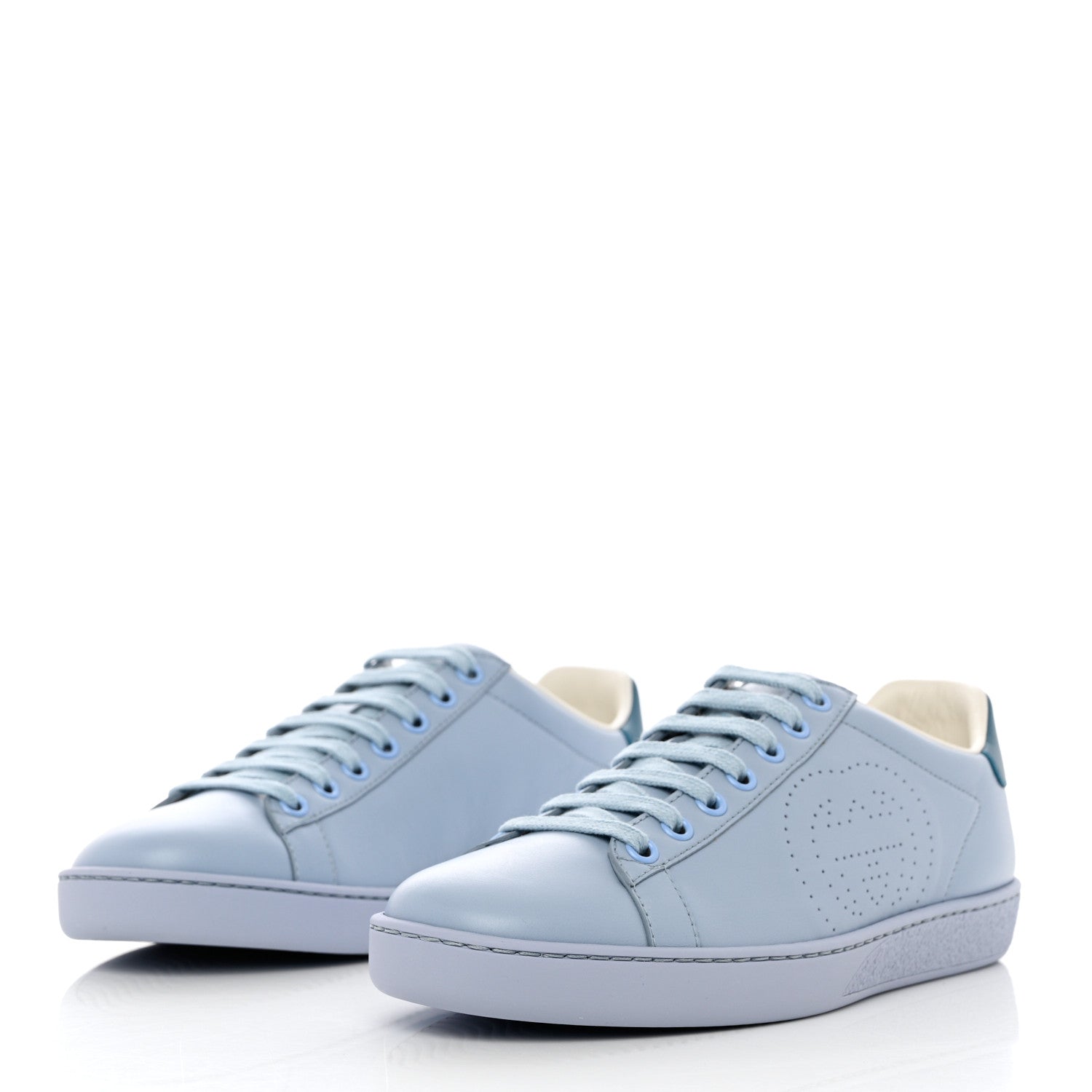 Gucci Calfskin Interlocking G Perforated Womens Ace Sneakers 36.5 Porcelain Light Blue Zaffiro 3 of 9