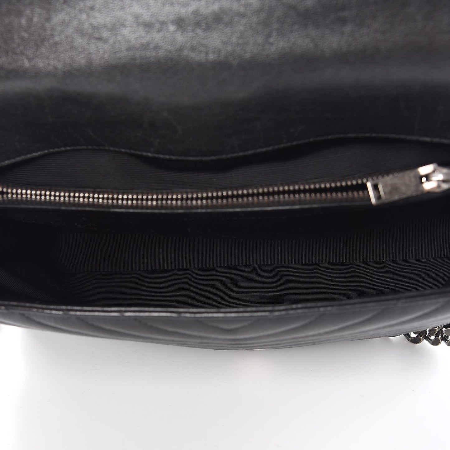 Sheepskin Matelasse Chevron Monogram Large College Satchel Black