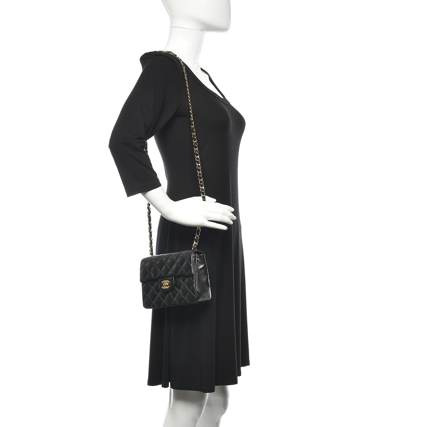 Lambskin Quilted Mini Square Flap Black