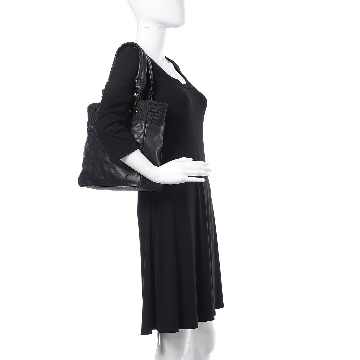 Coated Canvas Quilted Small Paris Biarritz Tote Black