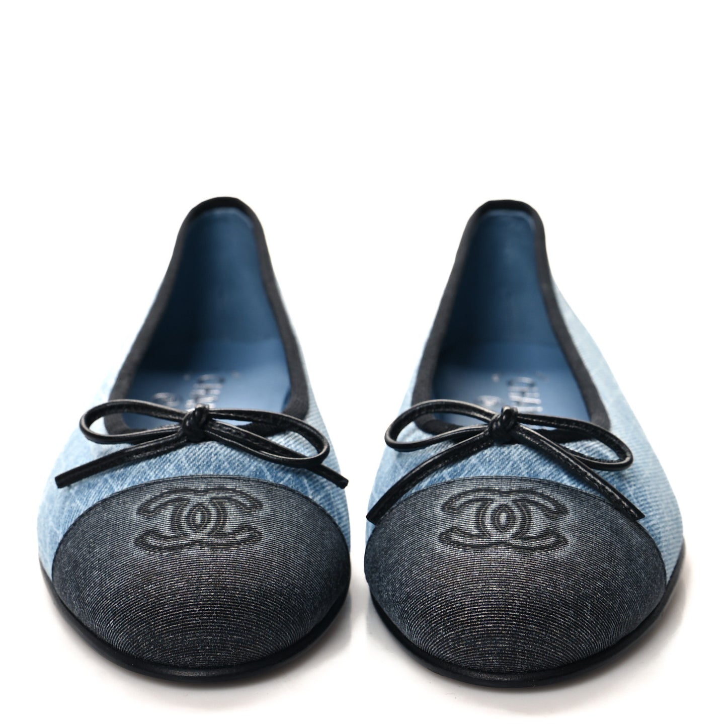 Denim Printed Quilt CC Cap Toe Ballerina Flats 38 Navy Blue Dark Grey