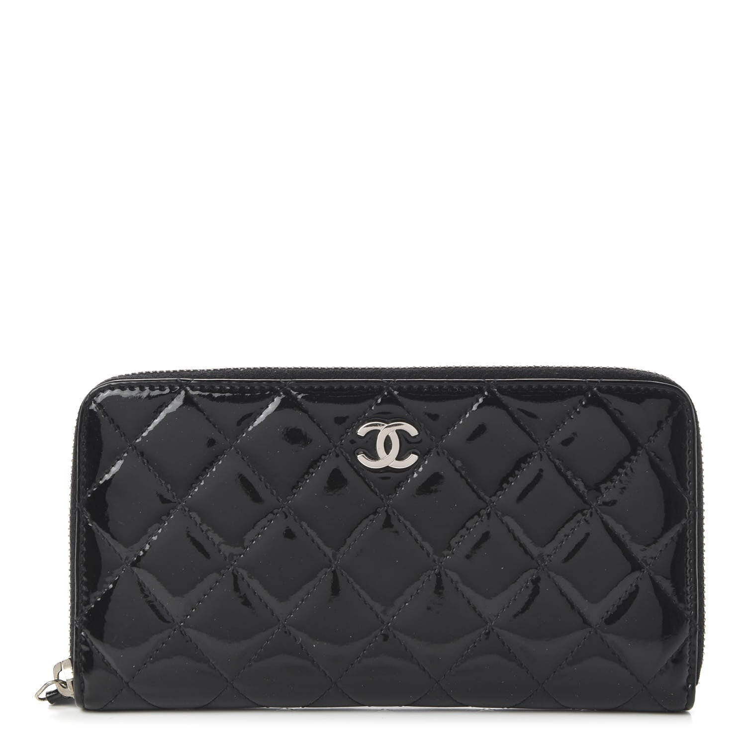 Chanel Patent Quilted Zip Around Wallet Black 1 of 11