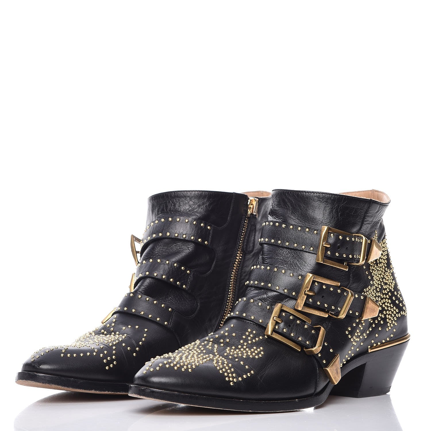 Chloe Nappa Sheepskin Studded Susanna Ankle Boots 39.5 Black Gold 2 of 12