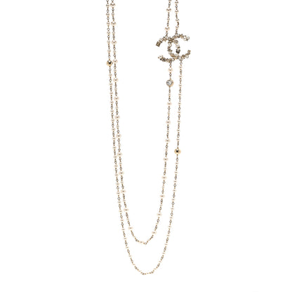 Chanel Crystal Pearl CC Charms Long Necklace Light Gold 1 of 6