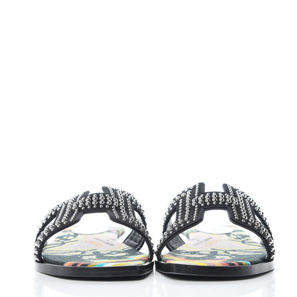Hermes Suede Goatskin Studded Oran Sandals 36 Black 2 of 7