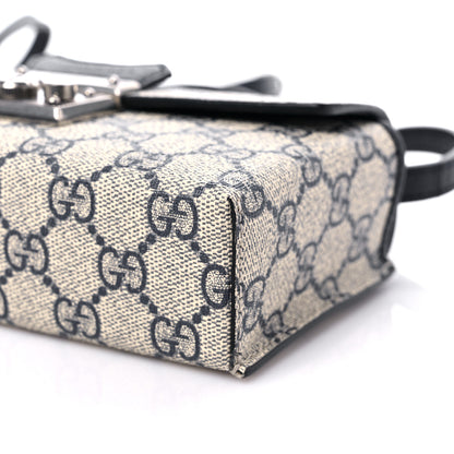 Gucci GG Supreme Monogram Textured Dollar Calfskin Web Mini Padlock Top Handle Shoulder Bag Beige Blue 8 of 10