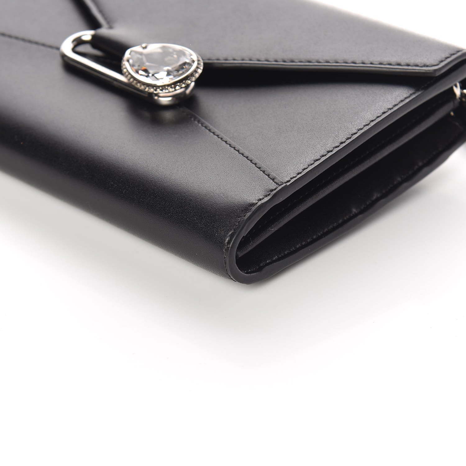 Alexander McQueen Calfskin Crystal Pin Envelope Wallet On Chain Black 6 of 11
